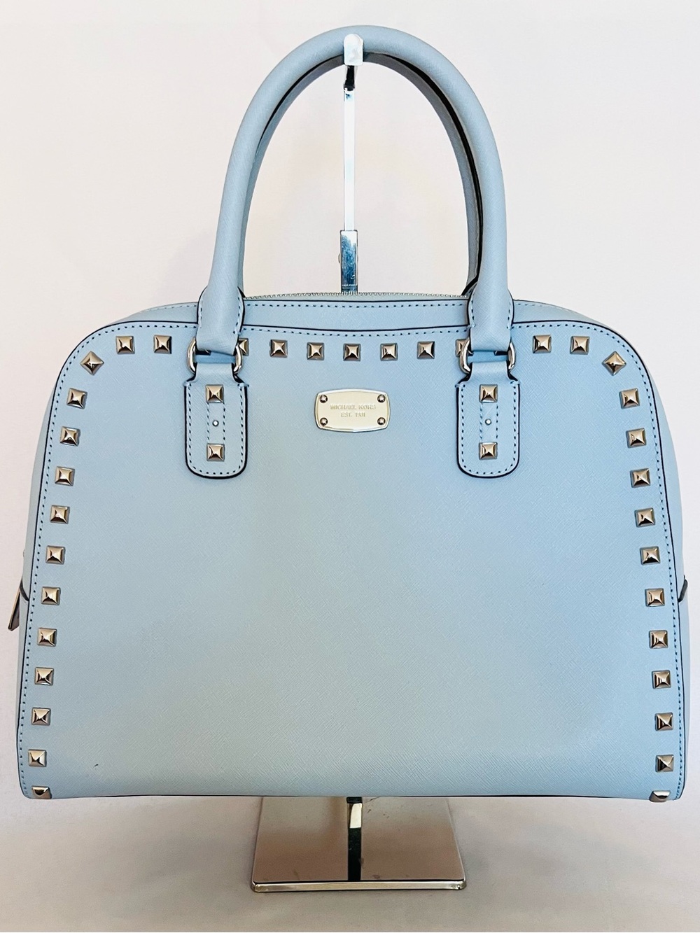 👜 Michael Kors Studded Satchel – Light Blue | Good Used Condition
